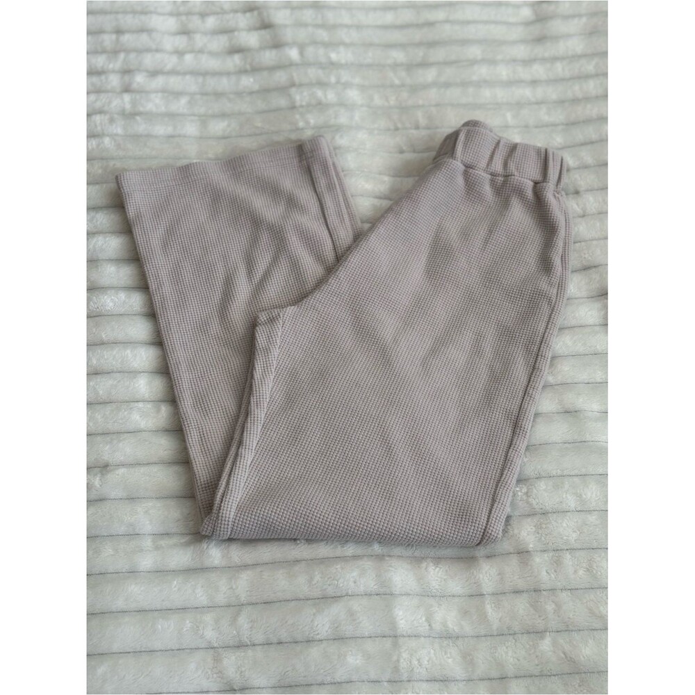 Comfrt Wide Leg Lounge Pants Waffle Knit Taupe Neutral Cozy Sweatpants sz XS
